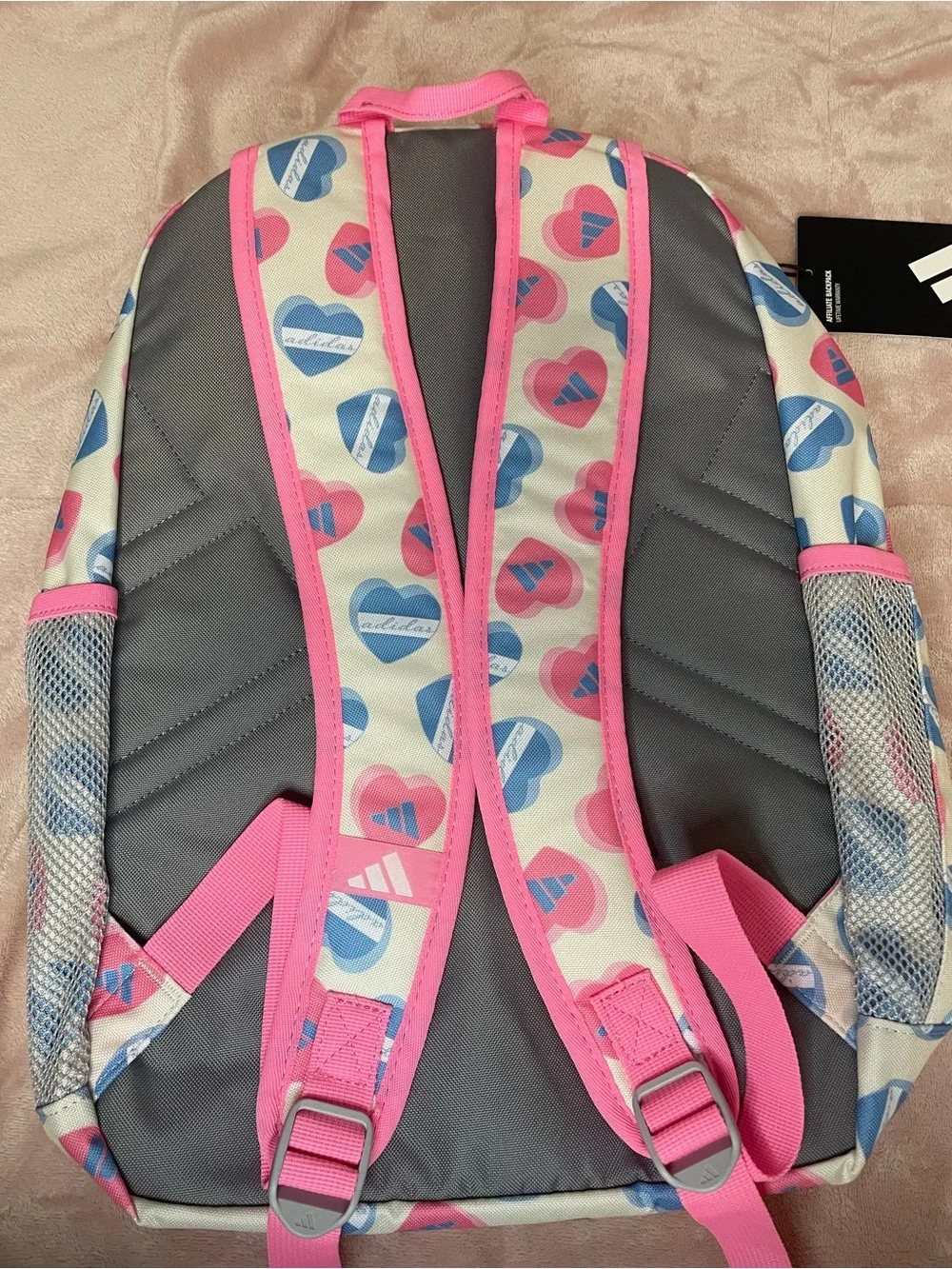 adidas Kids Heart Pattern Backpack in Pink, Blue & Cream